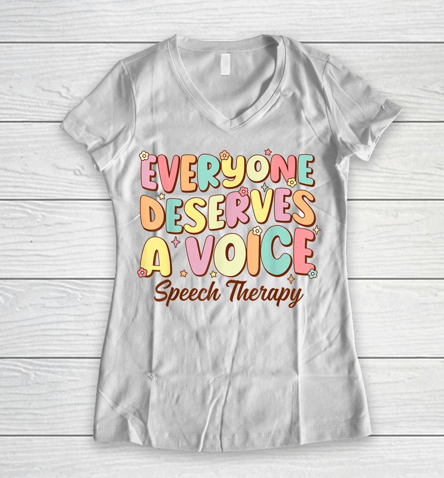 Retro Speech Therapy Speech Language Pathologist Therapist Women V-Neck T-Shirt
