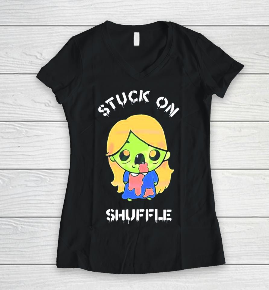 Retro Stuck On Shuffle Svg Halloween Character Women V-Neck T-Shirt
