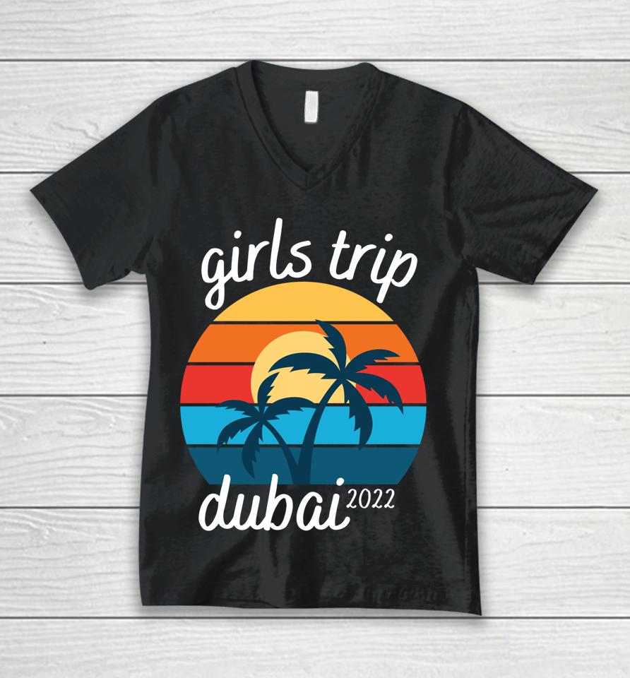 Retro Sunset Beach Girls Trip Dubai 2022 Summer Vacation Unisex V-Neck T-Shirt