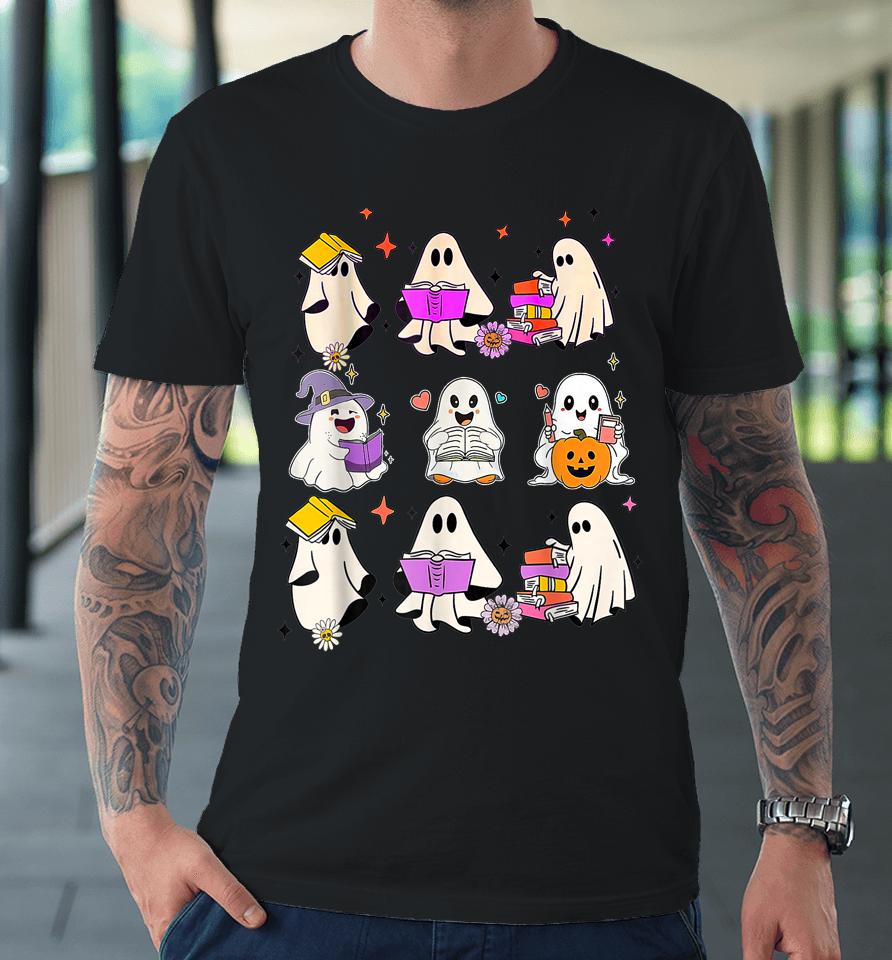 Retro Teacher Halloween Ghost Read More Books Teacher Premium T-Shirt