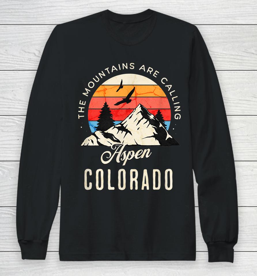 Retro The Mountains Are Calling Aspen Colorado Birds Long Sleeve T-Shirt