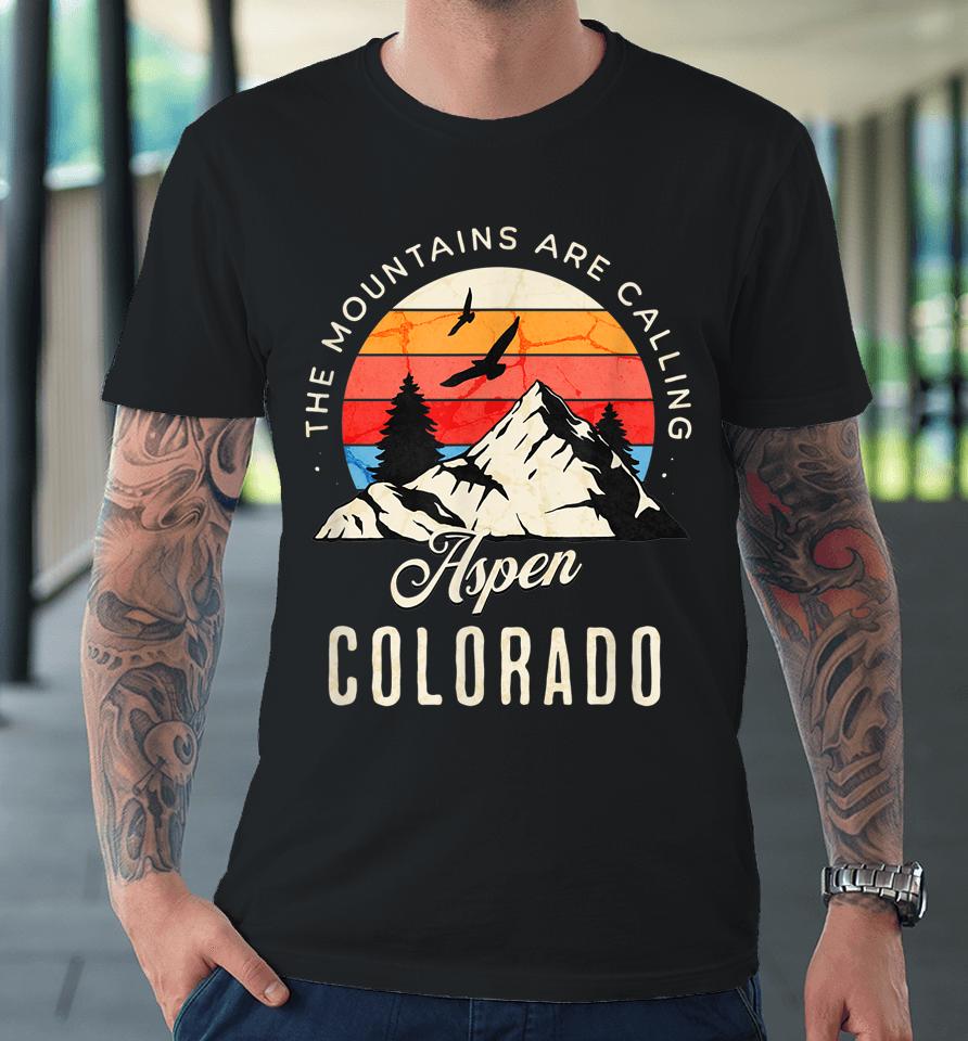 Retro The Mountains Are Calling Aspen Colorado Birds Premium T-Shirt