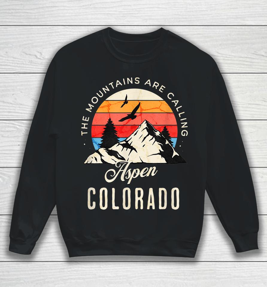 Retro The Mountains Are Calling Aspen Colorado Birds Sweatshirt