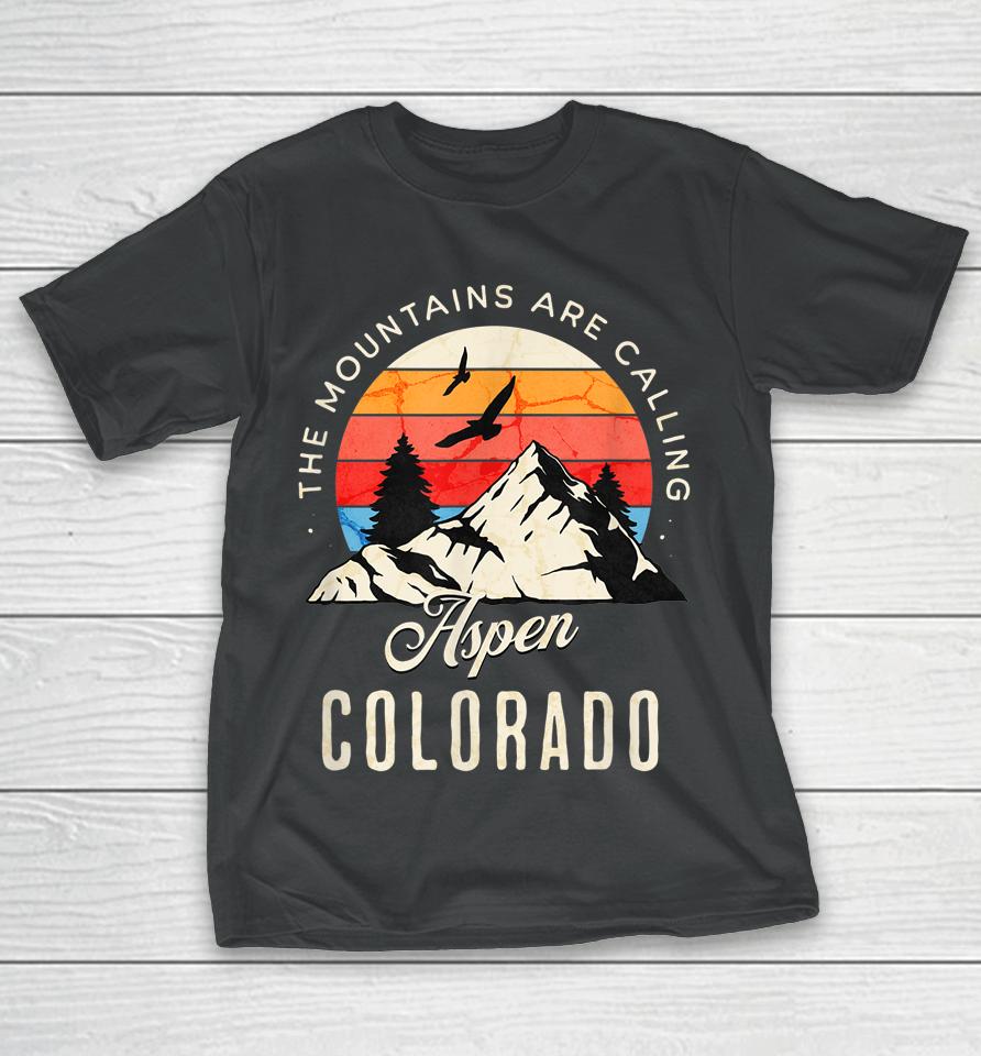 Retro The Mountains Are Calling Aspen Colorado Birds T-Shirt