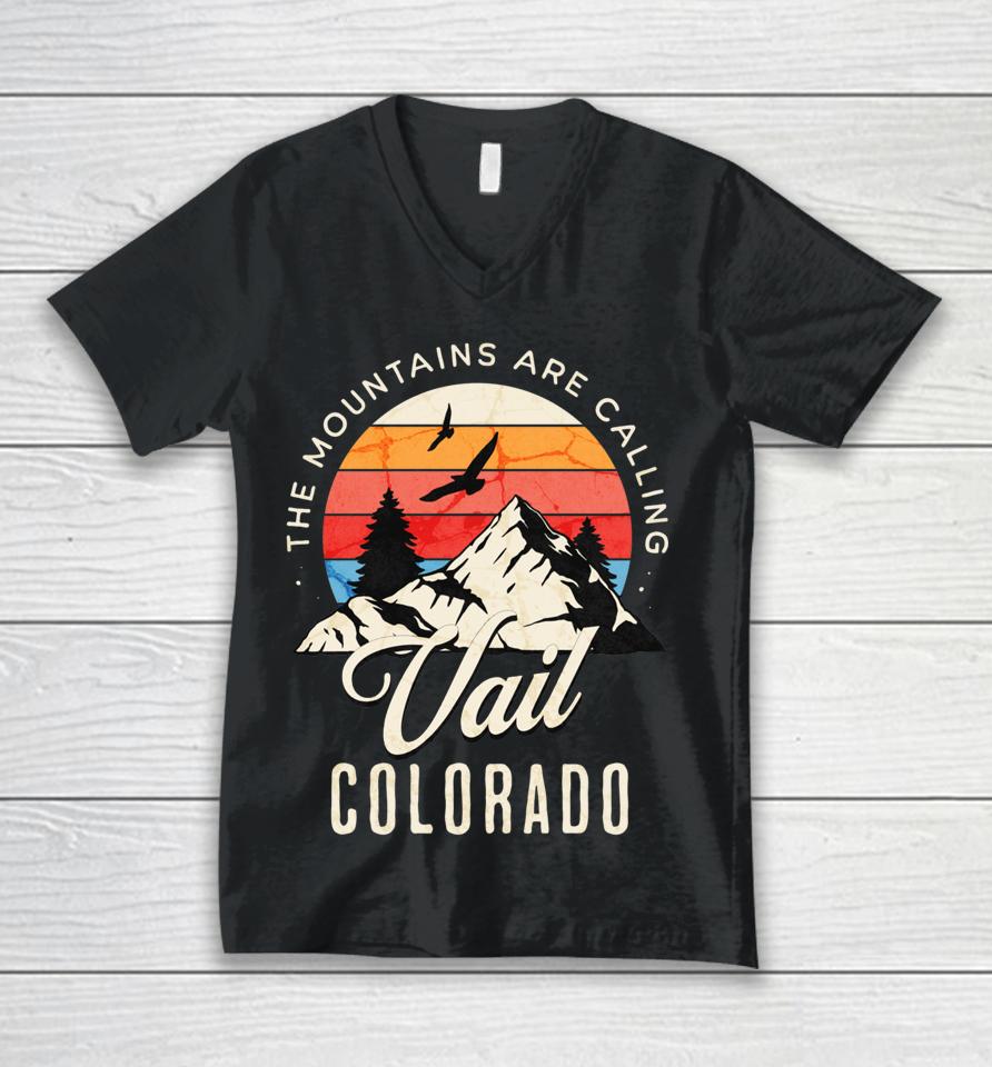 Retro The Mountains Are Calling Vail Colorado Birds Unisex V-Neck T-Shirt