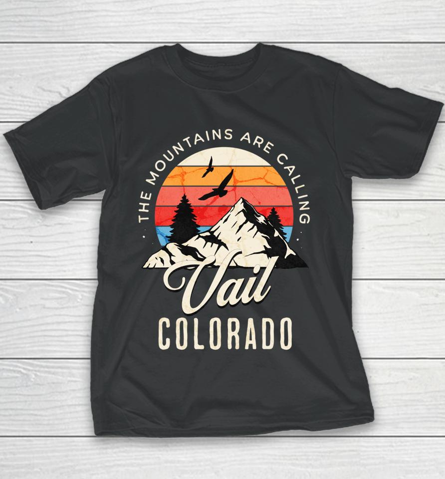 Retro The Mountains Are Calling Vail Colorado Birds Youth T-Shirt