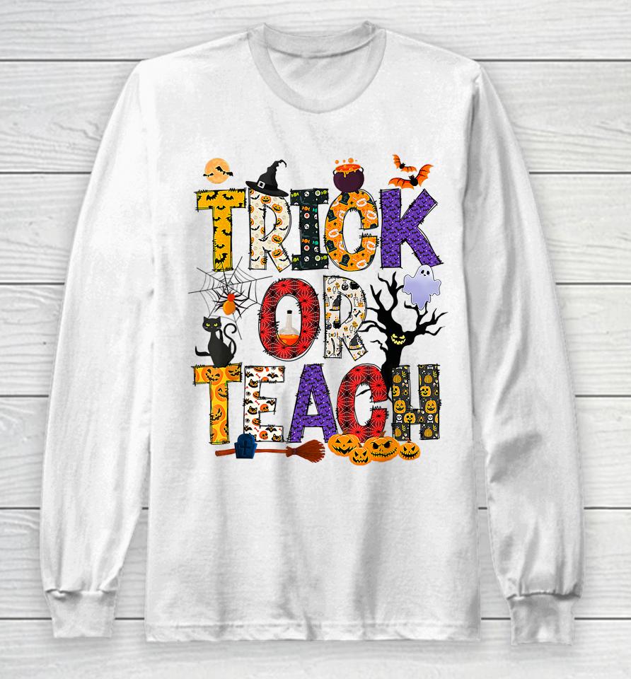 Retro Trick Or Teach Teacher Halloween Costume Long Sleeve T-Shirt