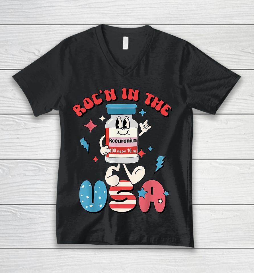 Retro Vial Roc'n In The Usa Happy 4Th Of July Vibes Unisex V-Neck T-Shirt