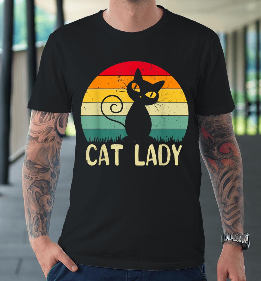 Retro Vintage Cat Lady Funny Cat Meow For Men Women Love Cat Premium T-Shirt