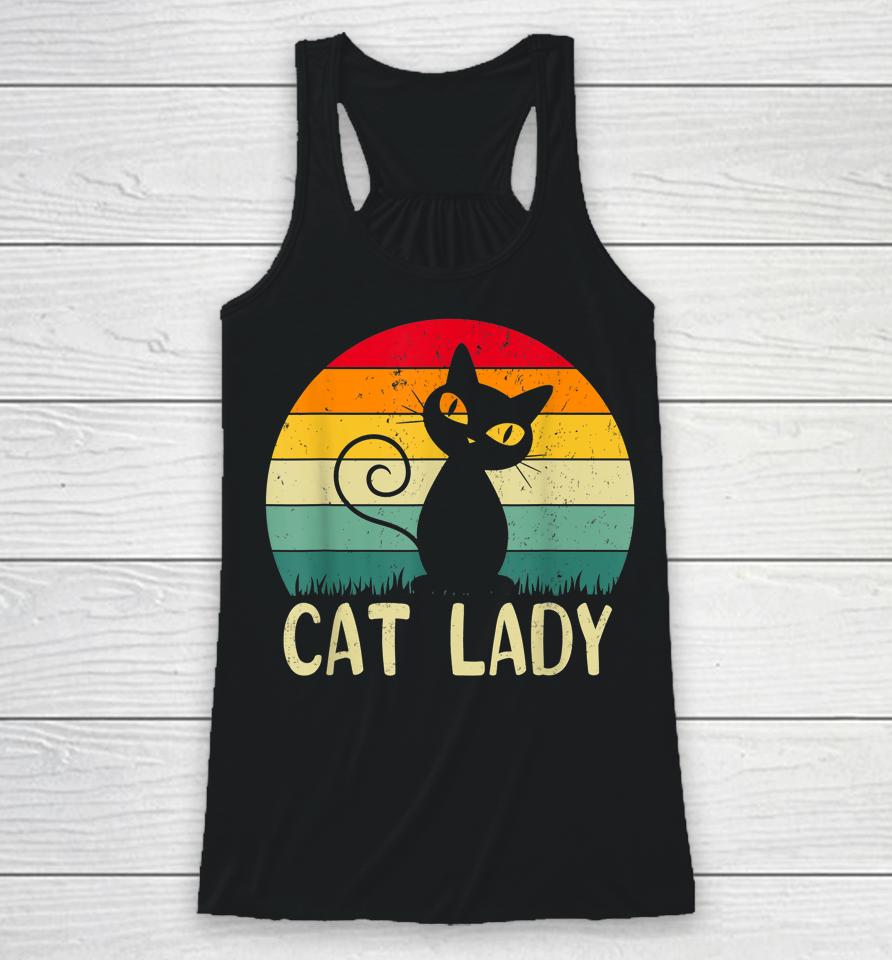 Retro Vintage Cat Lady Funny Cat Meow For Men Women Love Cat Racerback Tank
