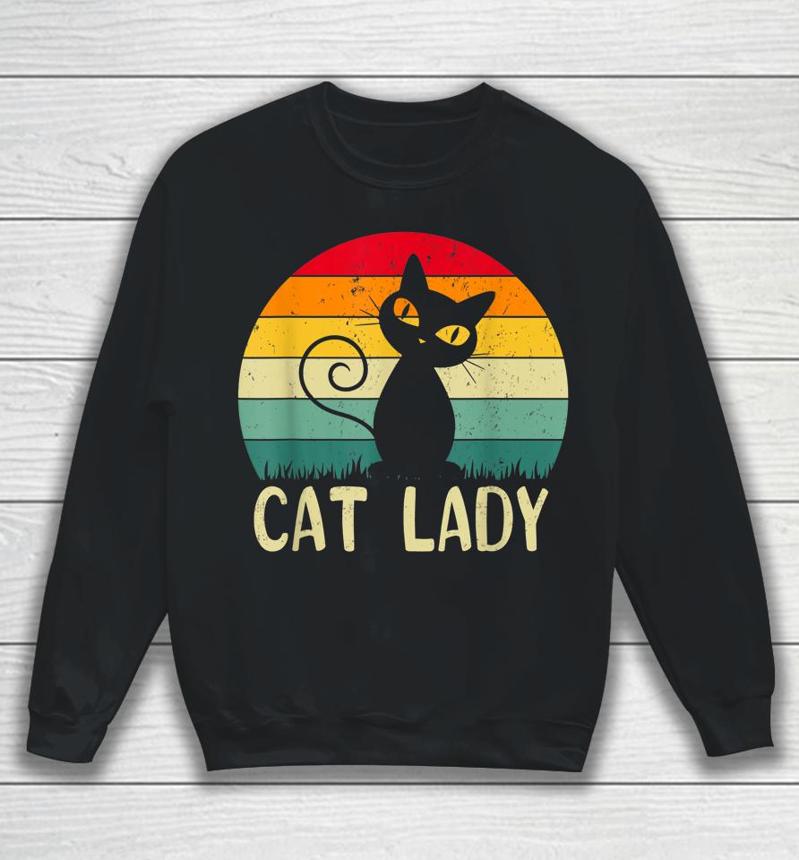 Retro Vintage Cat Lady Funny Cat Meow For Men Women Love Cat Sweatshirt