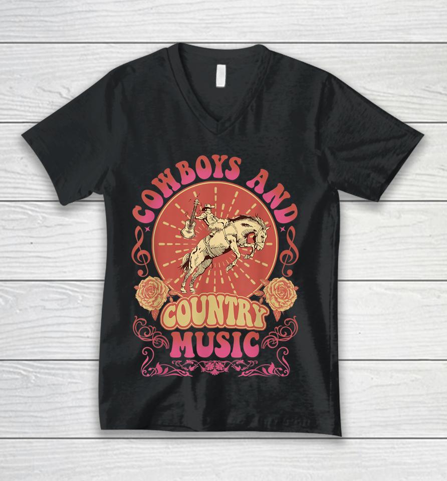 Retro Vintage Cowboys And Country Music Unisex V-Neck T-Shirt
