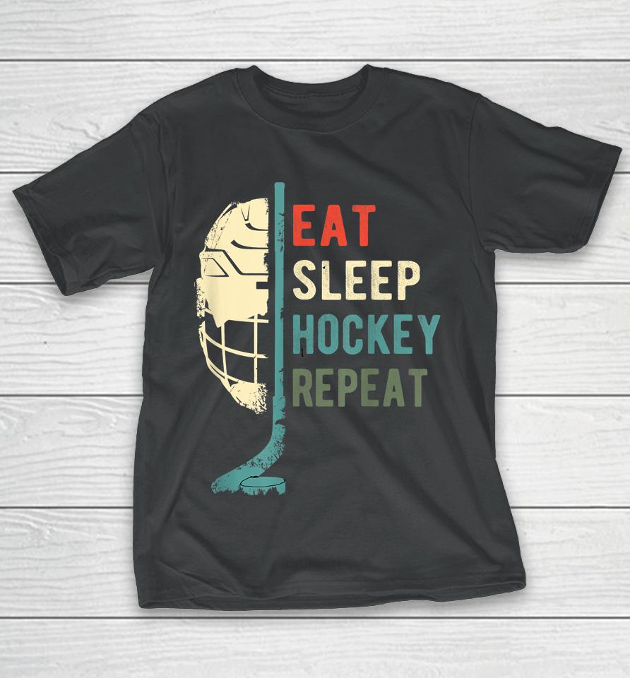Retro Vintage Eat Sleep Hockey Repeat T-Shirt