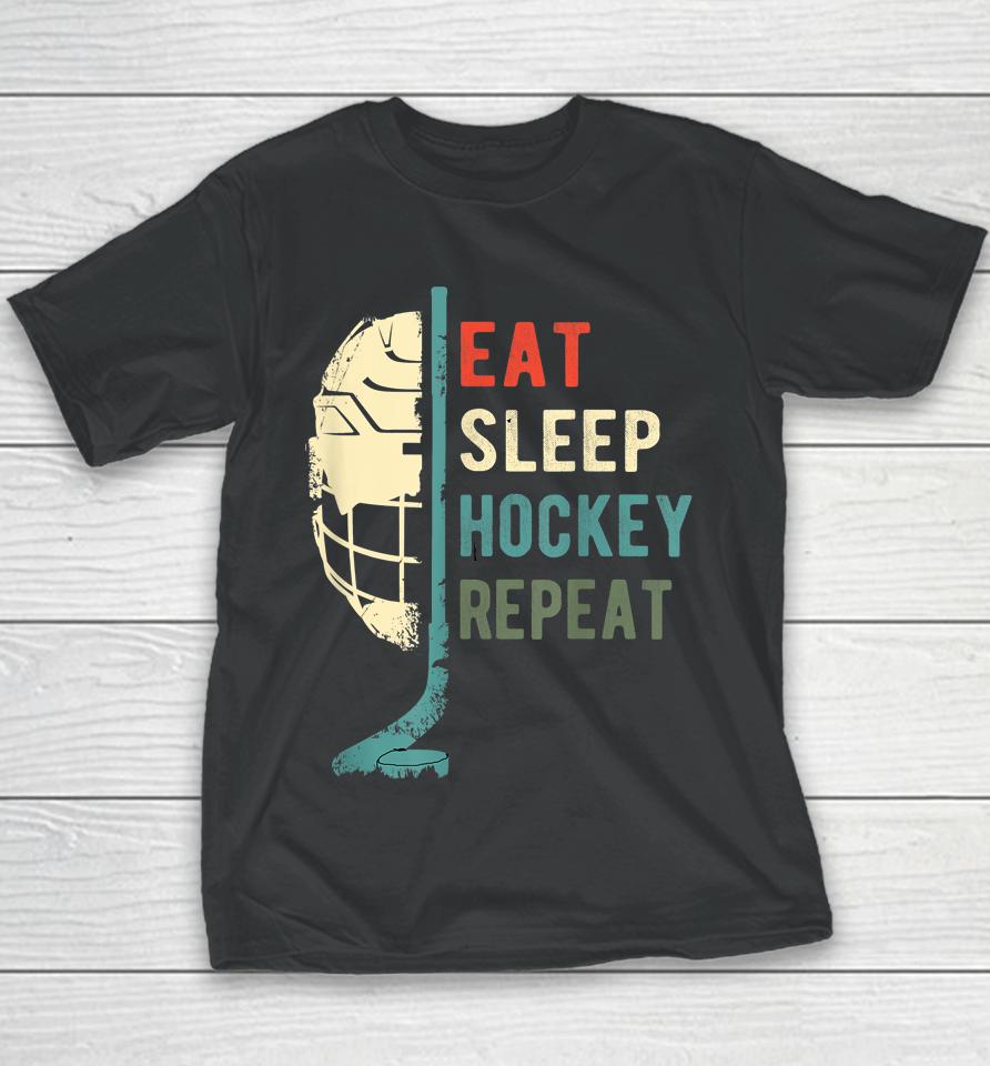 Retro Vintage Eat Sleep Hockey Repeat Youth T-Shirt