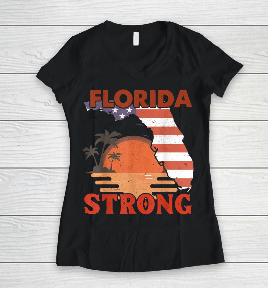 Retro Vintage Florida Strong Women V-Neck T-Shirt