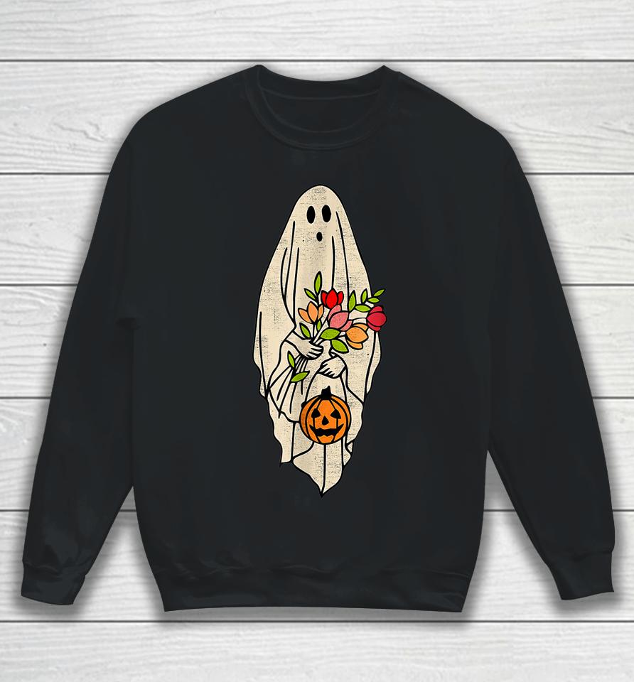 Retro Vintage Gnoovy Halloween Flower Ghost Pumpkin Sketch Sweatshirt