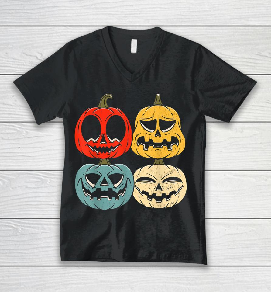 Retro Vintage Halloween Pumpkin Unisex V-Neck T-Shirt