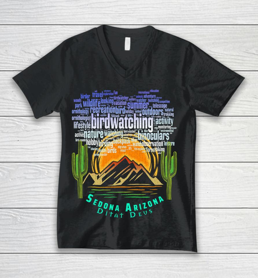 Retro Vintage Sedona Arizona Birder Hiking Sunset Dawn Unisex V-Neck T-Shirt