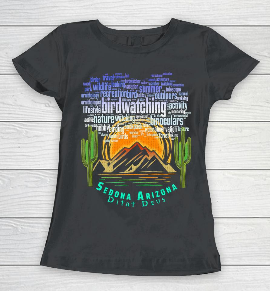 Retro Vintage Sedona Arizona Birder Hiking Sunset Dawn Women T-Shirt