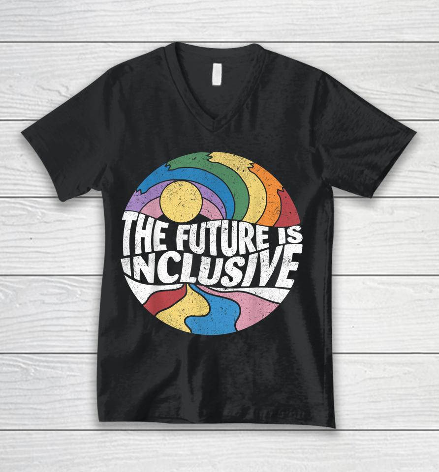 Retro Vintage The Future Is Inclusive Lgbt Gay Rights Pride Unisex V-Neck T-Shirt