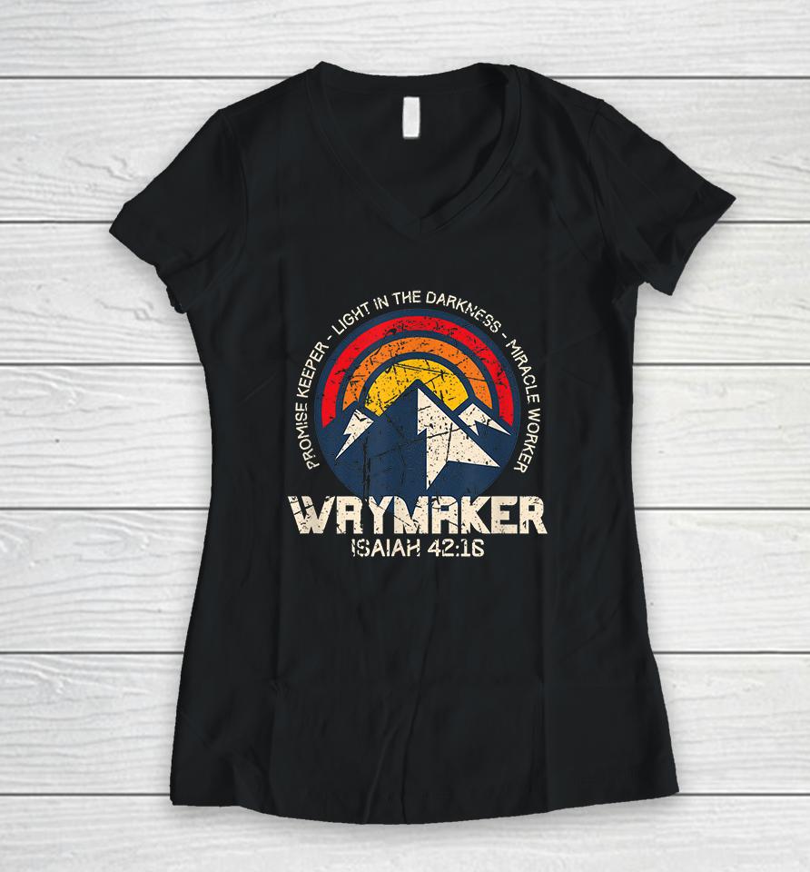 Retro Waymaker Promise Keeper Miracle Worker Christian Women V-Neck T-Shirt
