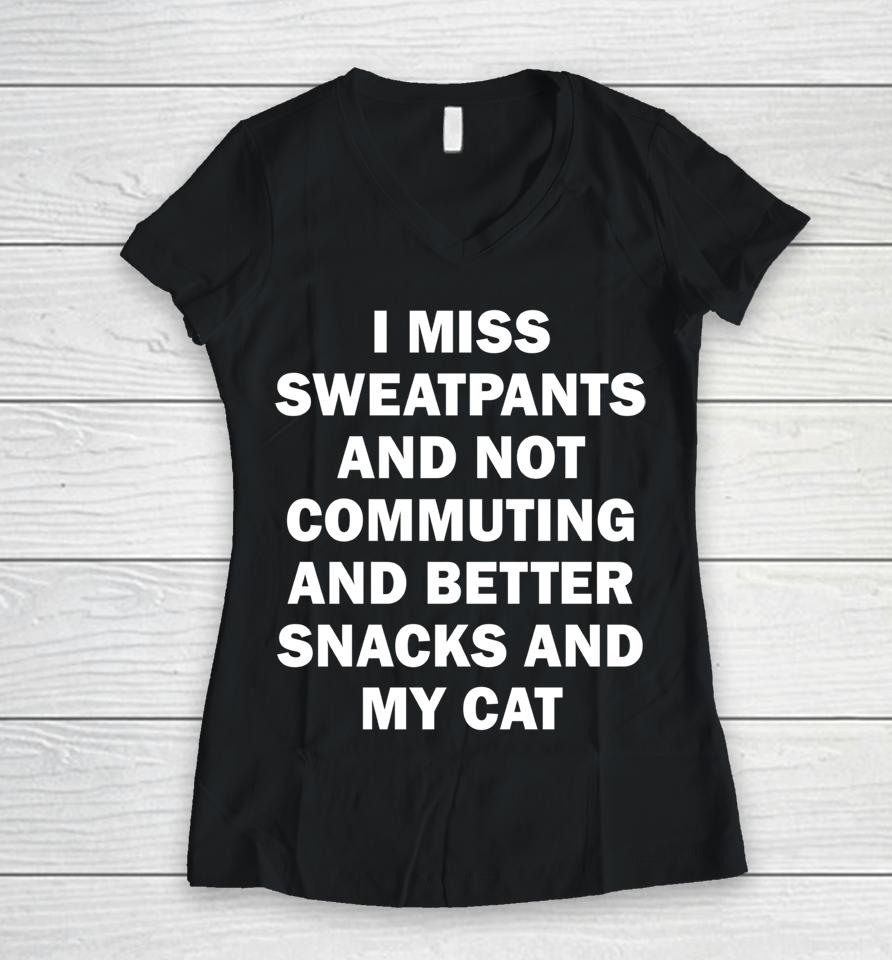 Return To Office Saying #Rto Work Miss Sweatpants Cat Women V-Neck T-Shirt