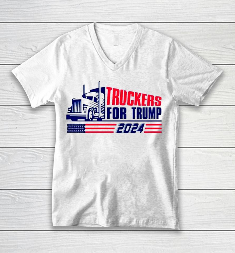 Return Truckers For Trump American Flag 2024 Unisex V-Neck T-Shirt