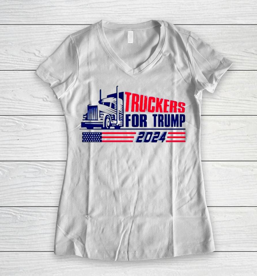 Return Truckers For Trump American Flag 2024 Women V-Neck T-Shirt