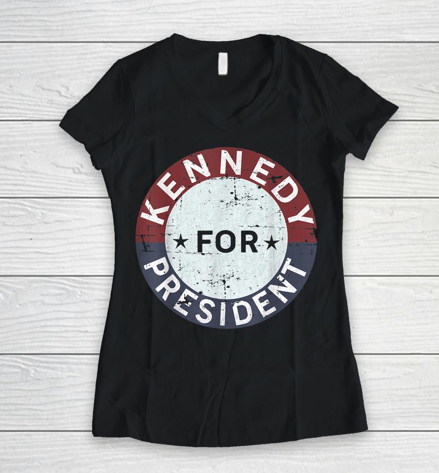 Rfk Vintage Kennedy For President Jfk American Women V-Neck T-Shirt