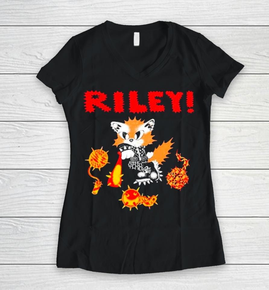 Riley Punk Cat Women V-Neck T-Shirt