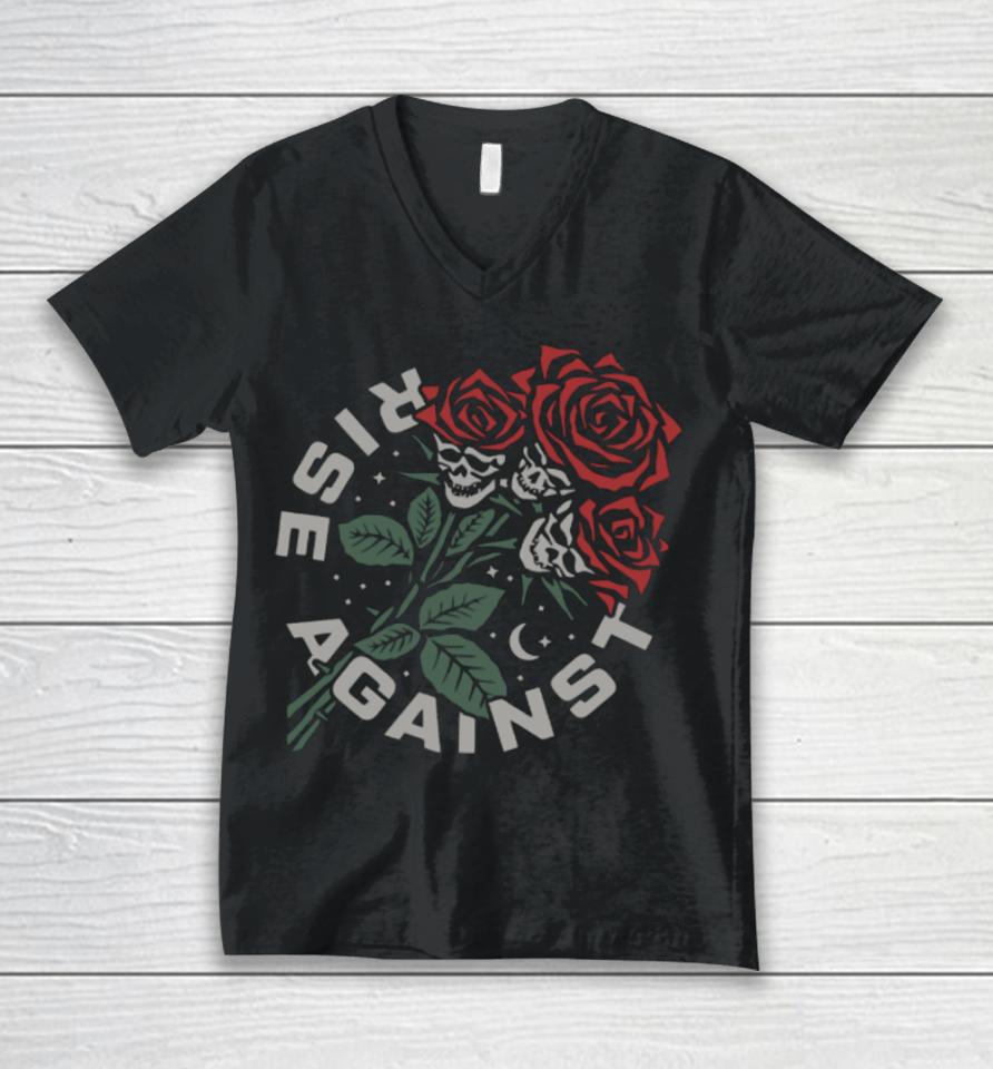 Rise Against Merch Skull Bouquet Rose Unisex V-Neck T-Shirt