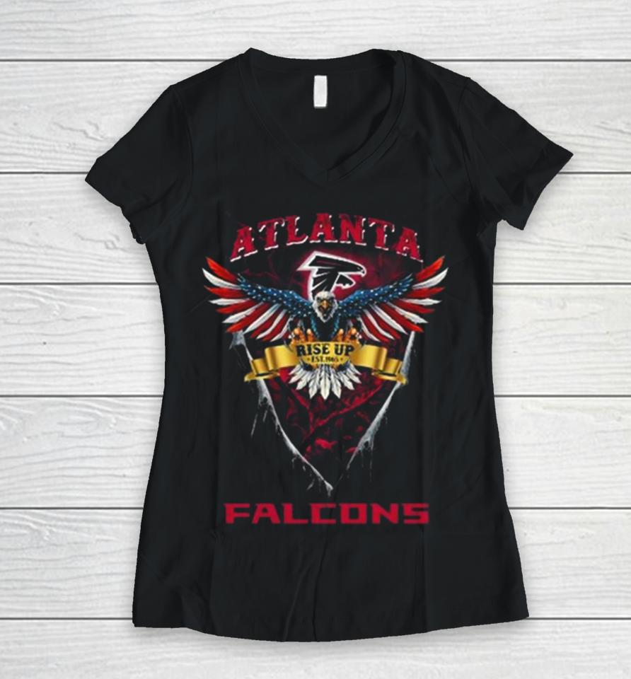 Rise Up Atlanta Falcons Football Us Eagle Women V-Neck T-Shirt