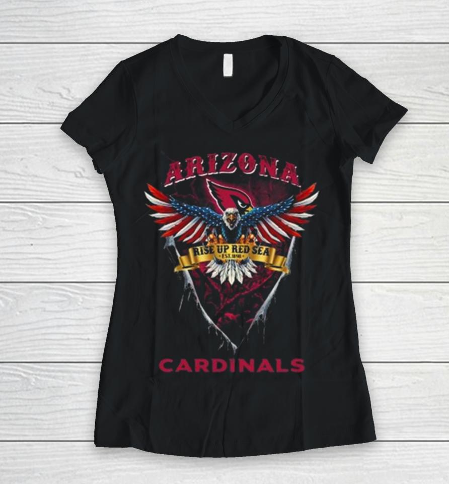 Rise Up Red Sea Arizona Cardinals Football Us Eagle Women V-Neck T-Shirt