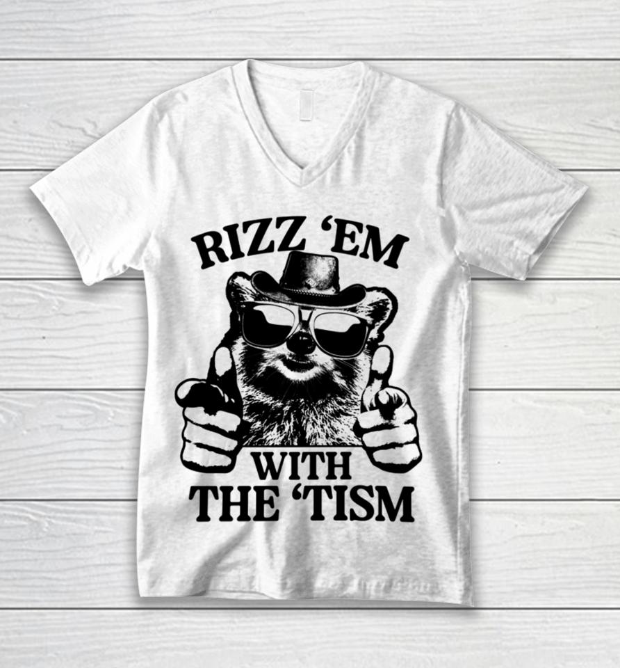 Rizz 'Em With The 'Tism Raccoon Unisex V-Neck T-Shirt