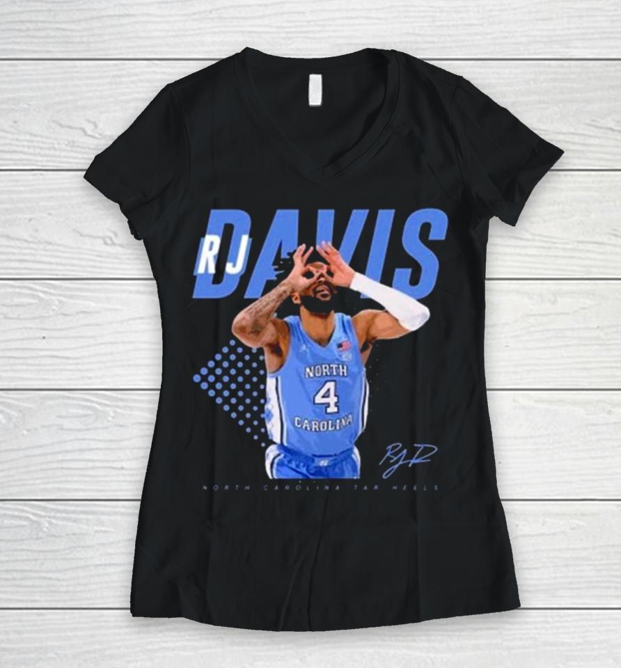 Rj Davis Basketball North Carolina Tar Heels Signature Women V-Neck T-Shirt