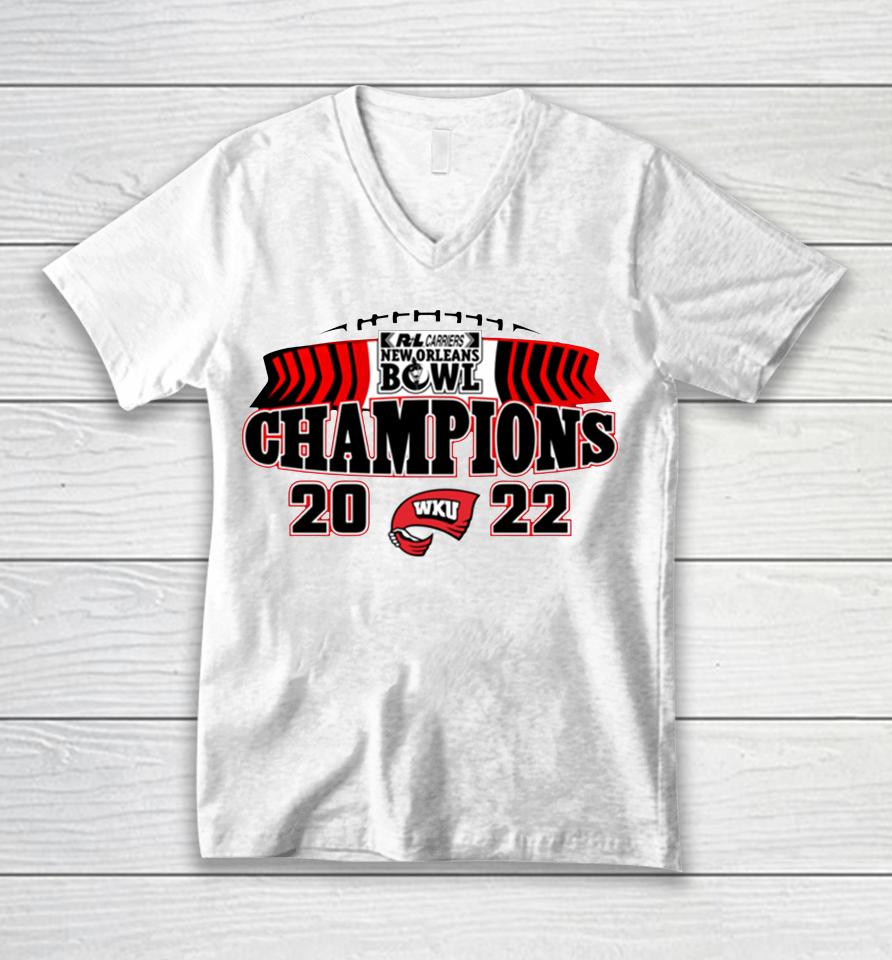 R+L Carriers New Orleans Bowl Western Kentucky 2022 Champions Unisex V-Neck T-Shirt