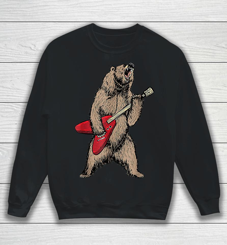 Roaring Grizzly Bear Sweet 80S Electric Guitar Sweatshirt