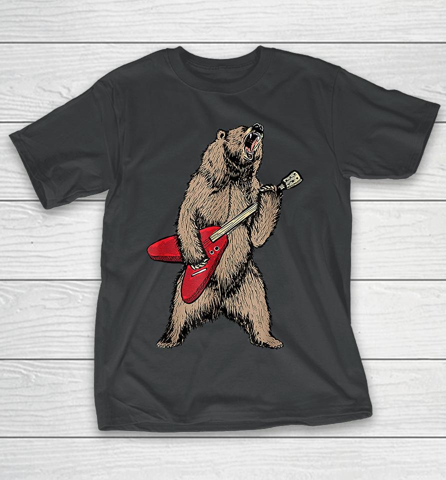 Roaring Grizzly Bear Sweet 80S Electric Guitar T-Shirt