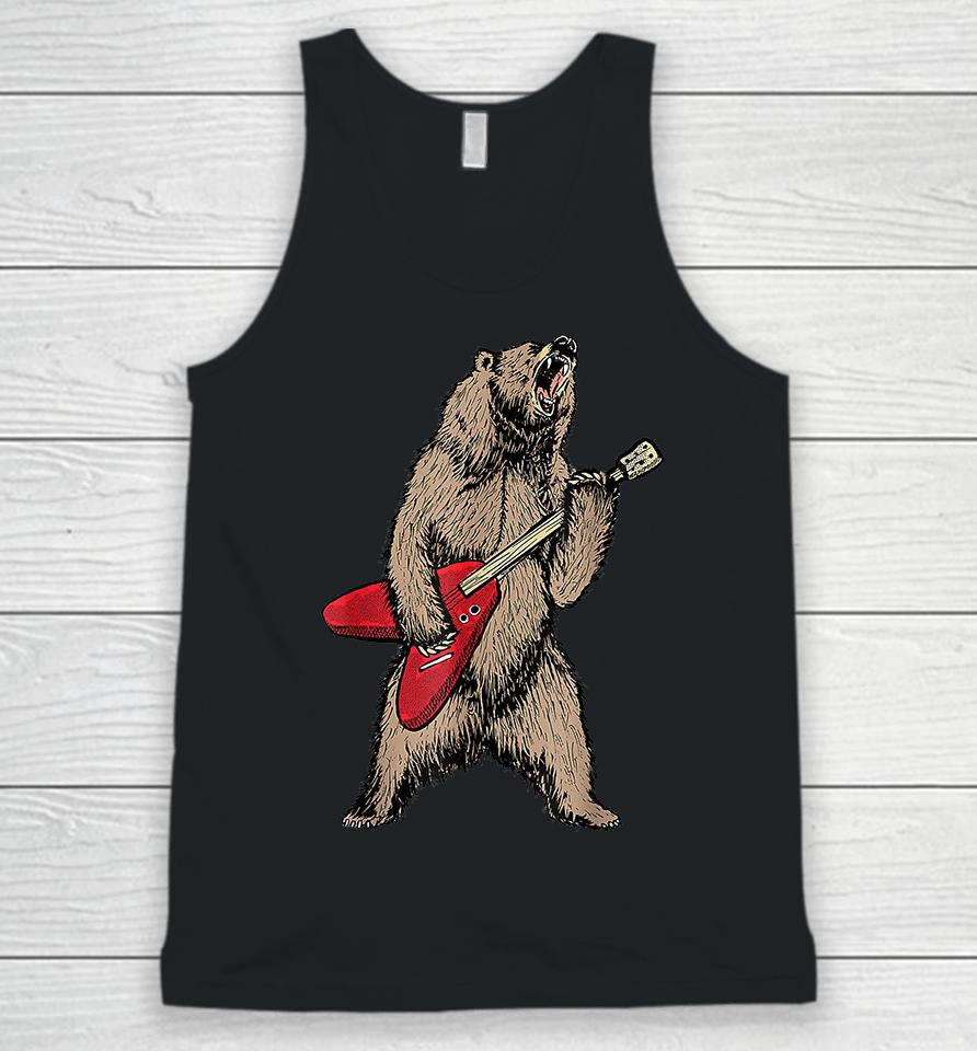 Roaring Grizzly Bear Sweet 80S Electric Guitar Unisex Tank Top