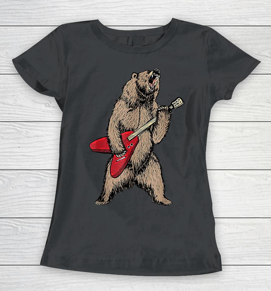 Roaring Grizzly Bear Sweet 80S Electric Guitar Women T-Shirt