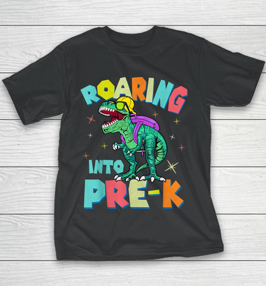 Roaring Into Preschool Dinosaur Teacher Pre K Back To School Youth T-Shirt