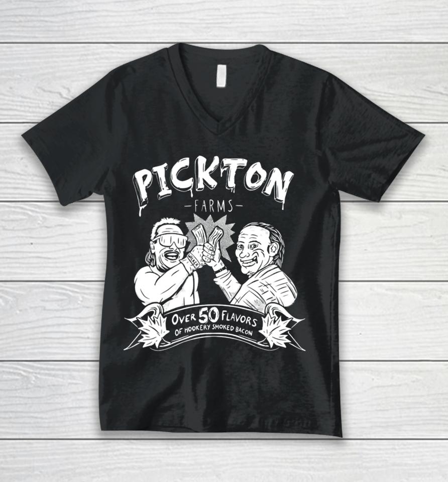 Robert Pickton Farms Over 50 Flavors Of Hickory Smoked Bacon Unisex V-Neck T-Shirt