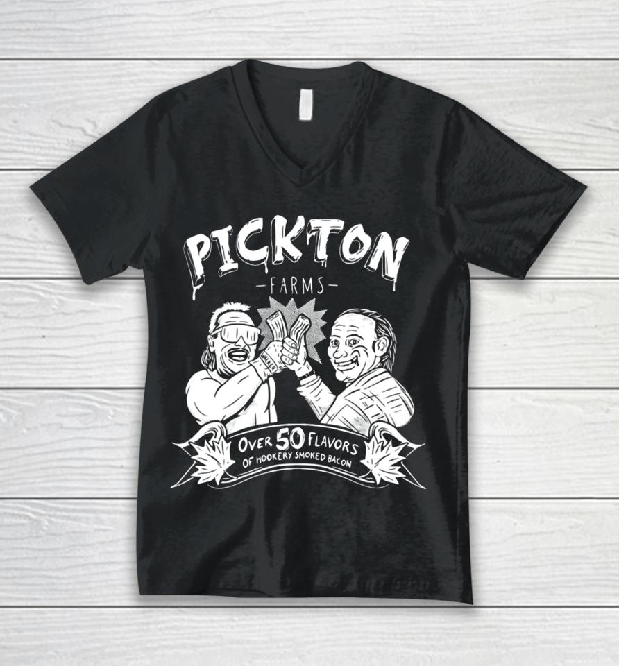 Robert Pickton Farms Over 50 Flavors Of Hickory Smoked Bacon Unisex V-Neck T-Shirt