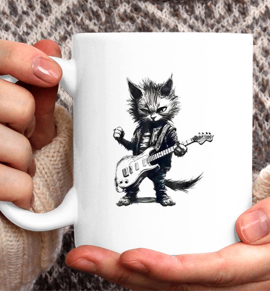 Rock Cat Playing Guitar Coffee Mug