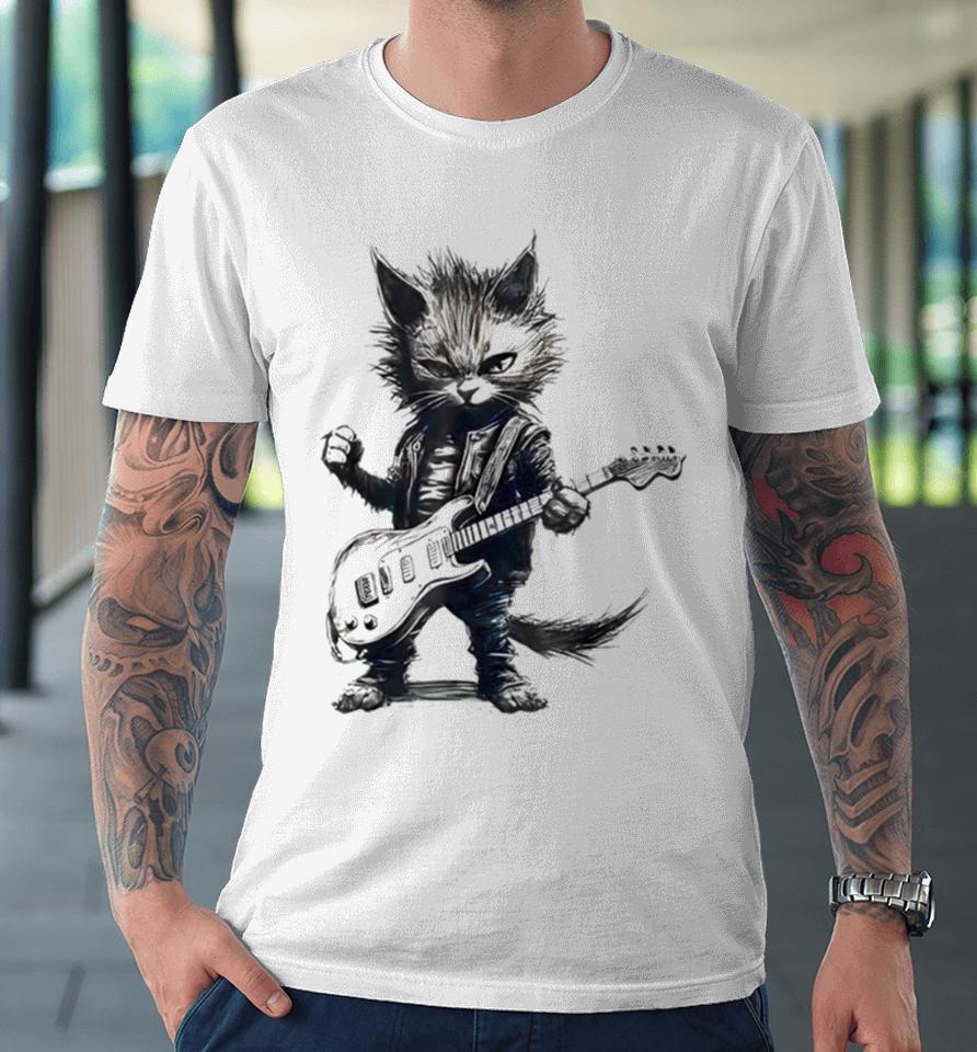 Rock Cat Playing Guitar Premium T-Shirt