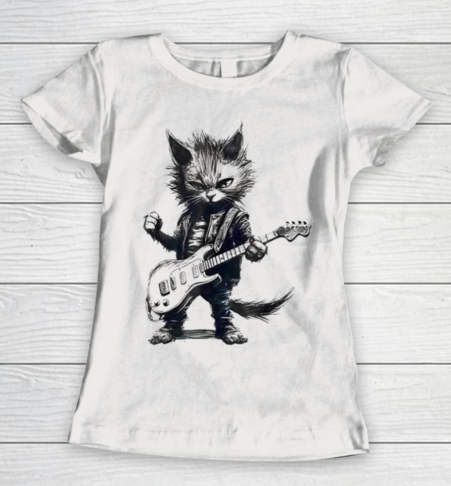 Rock Cat Playing Guitar Women T-Shirt