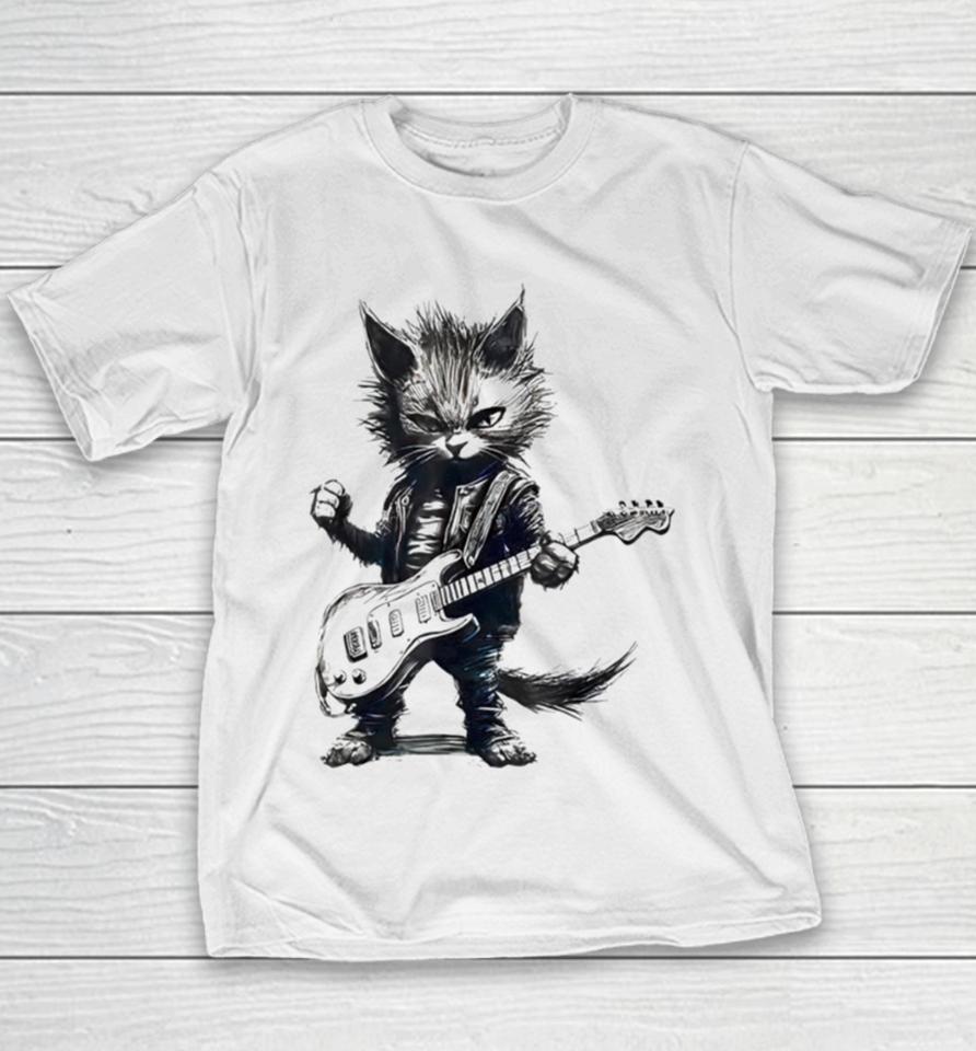 Rock Cat Playing Guitar Youth T-Shirt