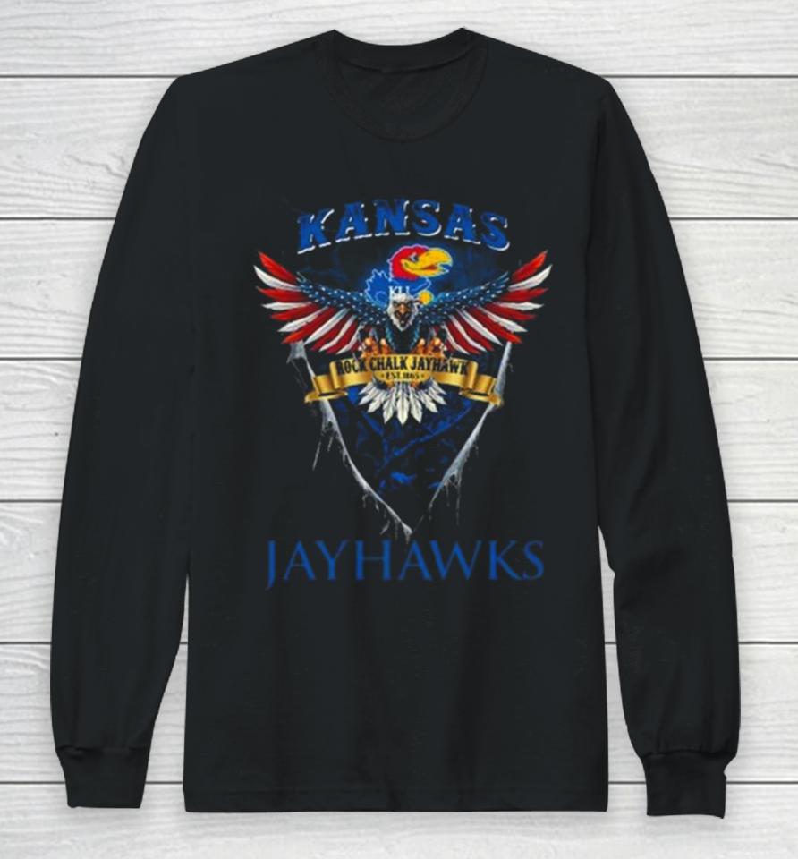 Rock Chalk Jayhawk Kansas Jayhawks Football Us Eagle Long Sleeve T-Shirt