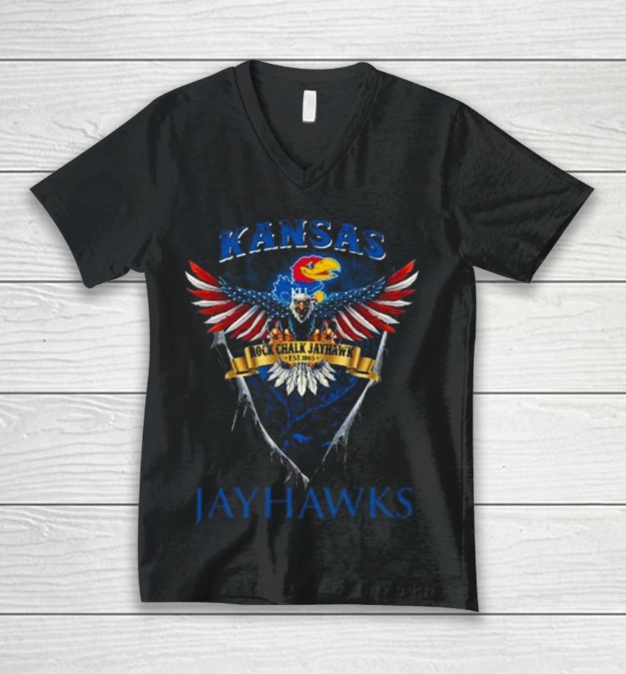 Rock Chalk Jayhawk Kansas Jayhawks Football Us Eagle Unisex V-Neck T-Shirt