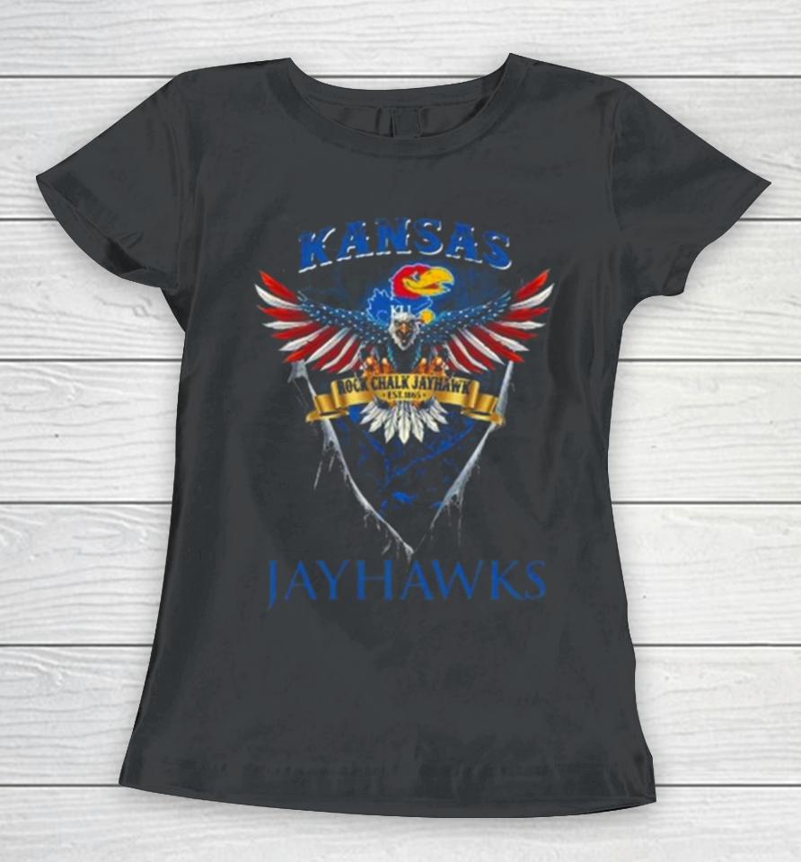 Rock Chalk Jayhawk Kansas Jayhawks Football Us Eagle Women T-Shirt